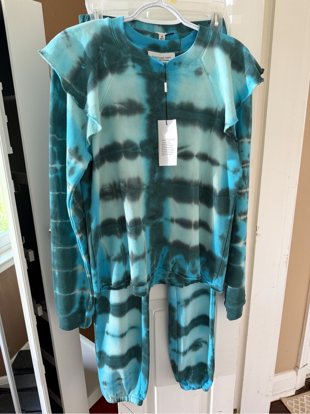 Something Navy Teal & Dark Teal Tie-Dye Womens Two-Piece Set, NWT